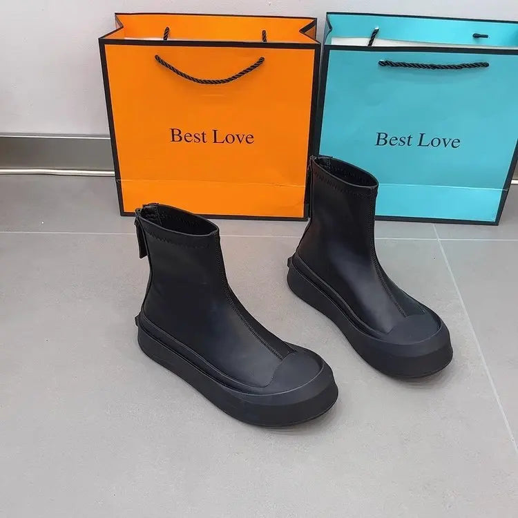 2023 New Platform Women Ankle Boots High Quality Soft Leather Autumn Winter Ladies Thick Sole Casual Shoes Female Botas De Mujer