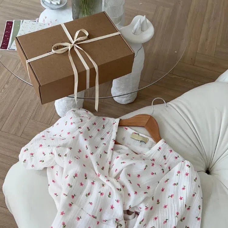 EP | Casual Femmes Robes d'été 100% Coton Imprimé Floral A-Line Robe Midi avec Fentes latérales Longue Robe blanche élégante
