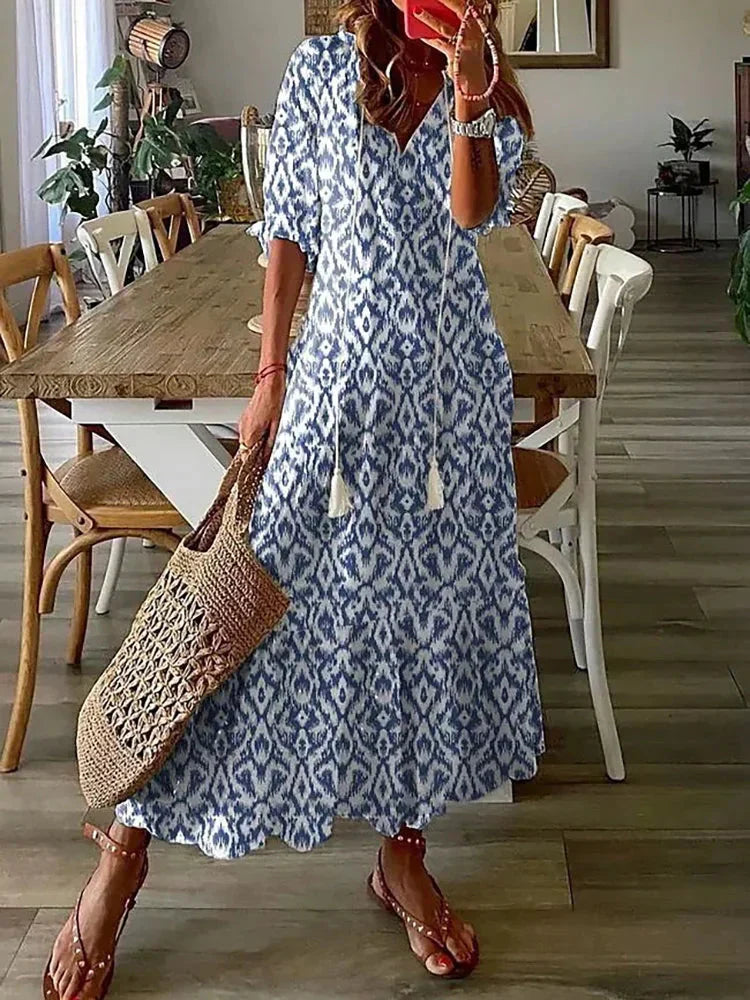 EP | Robe midi à motifs boho avec manches courtes