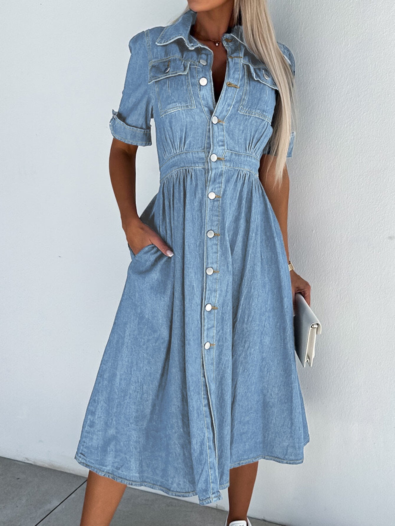 ND | Robe denim professionnelle : solide patchwork de cols roulés