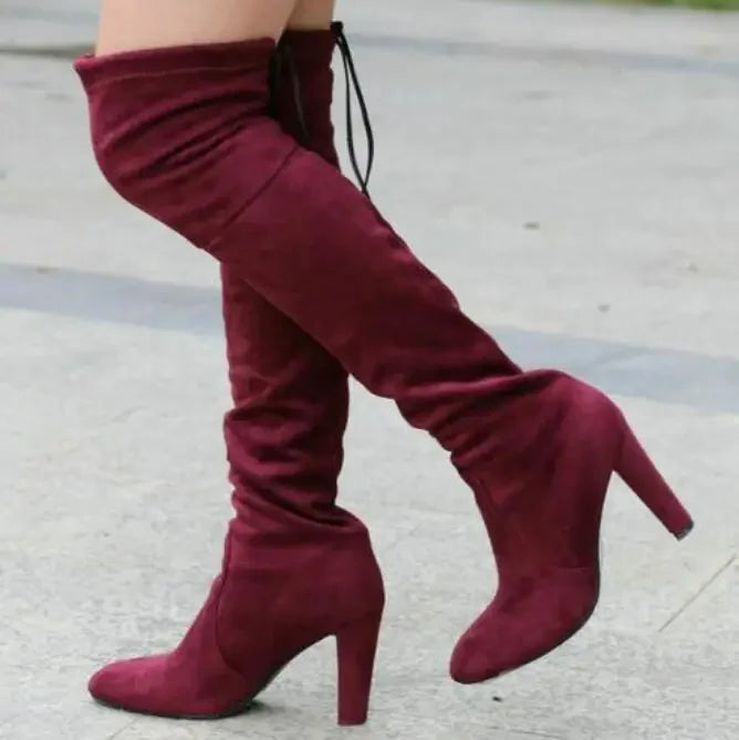 Botas Mujer Invierno In Over The Knee Women Boots Stretch Fabrics High Heel Slip on Shoes Pointed Toe Long Botte Femme 2024