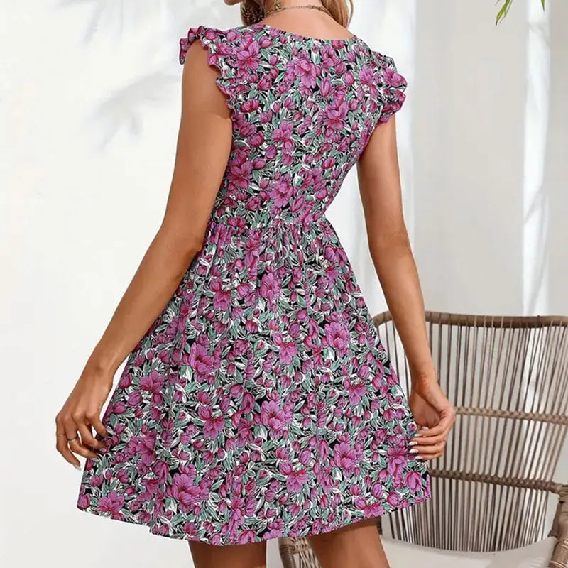 EP | Y.KUKU Brand Imprimé Femmes Mini Robe Tropicale Florale