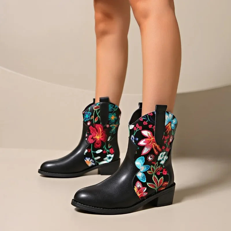 2024 Hot Sale Ladies Shoes Side Zipper Women's Boots Fashion Plus Size Modern Boots Women New Crystal Round Toe Mid-Calf Boots