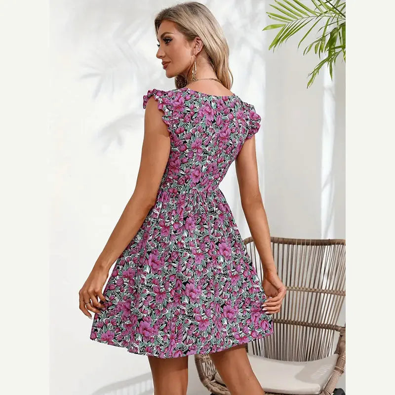 EP | Y.KUKU Brand Imprimé Femmes Mini Robe Tropicale Florale