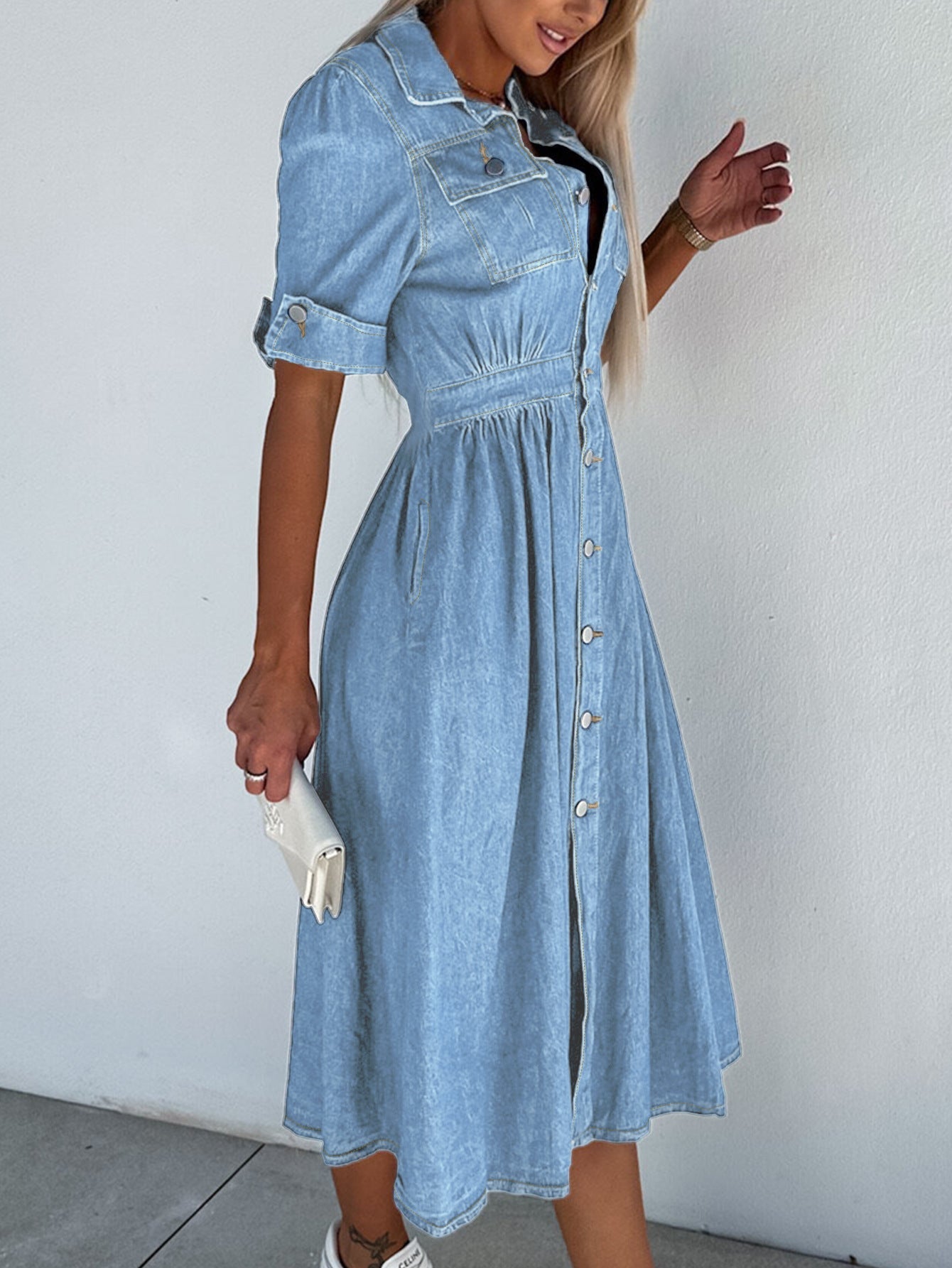 ND | Robe denim professionnelle : solide patchwork de cols roulés