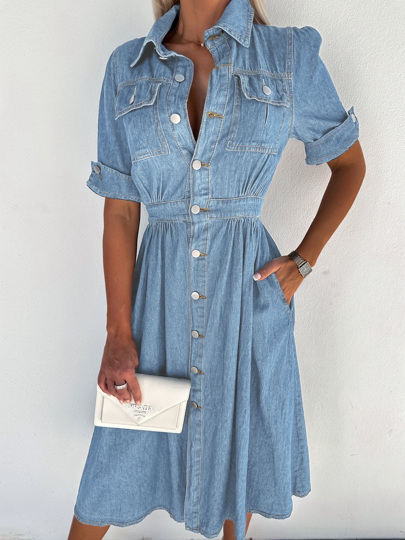 ND | Robe denim professionnelle : solide patchwork de cols roulés
