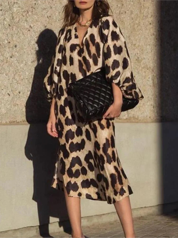 EP | Luxe Robe midi avec imprimé léopard