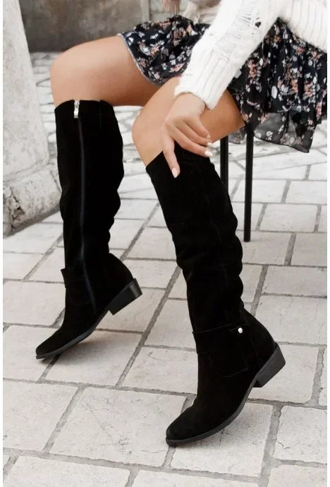 ND | Bottes hautes en daim avec fermeture éclair sur le côté