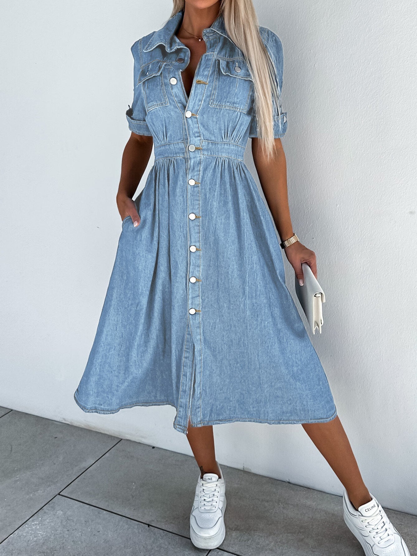 ND | Robe denim professionnelle : solide patchwork de cols roulés