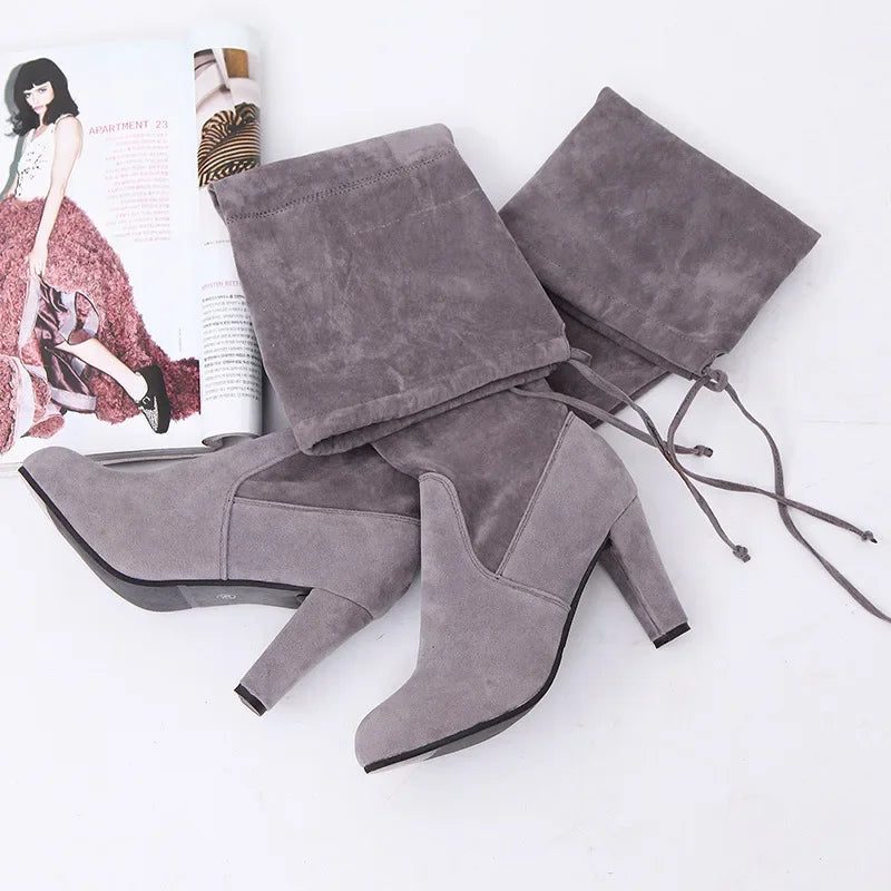 Botas Mujer Invierno In Over The Knee Women Boots Stretch Fabrics High Heel Slip on Shoes Pointed Toe Long Botte Femme 2024