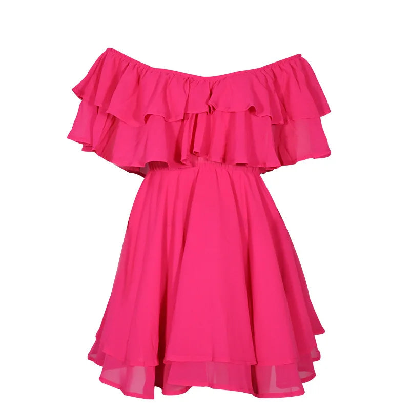 EP | Femmes Robe d'été Manches courtes Off Shoulder Mini Robe Ruffled A Line Beach Dress for Casual and Vacation Wear