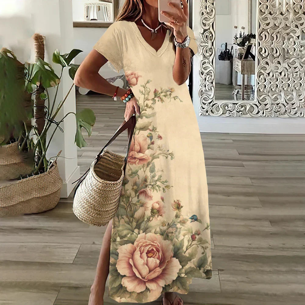 EP | Tournesol Imprimer Floral Graphique Robes pour Femmes Plus Taille Elégante Robe Midi