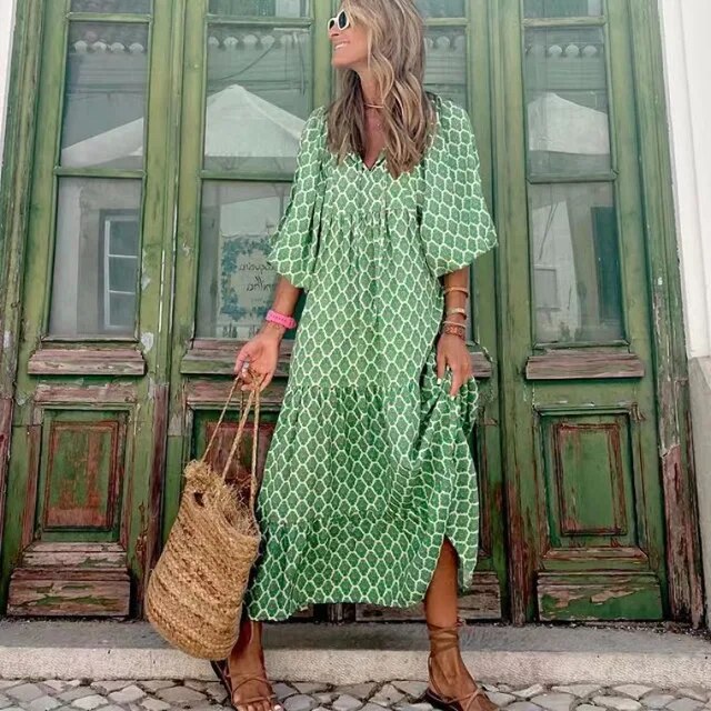 ND | Longue robe printanière à manches bouffantes