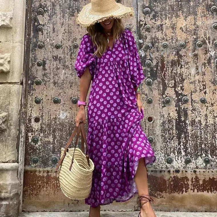 ND | Longue robe printanière à manches bouffantes