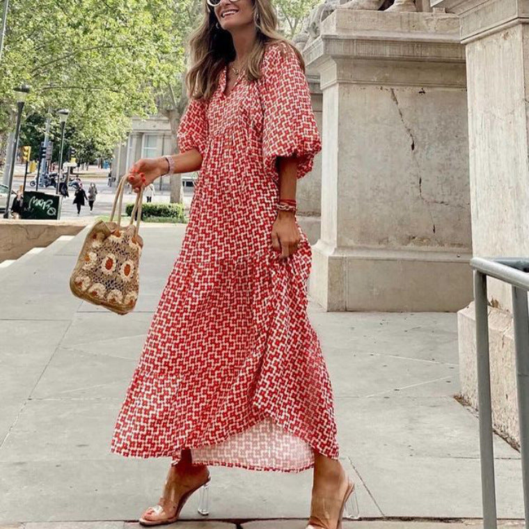 ND | Longue robe printanière à manches bouffantes