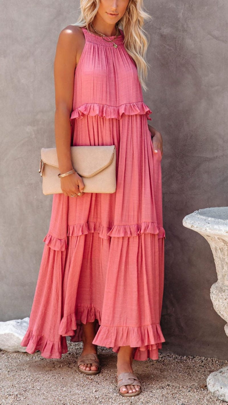 ND | Maxi-robe simple avec dos-nu et volants