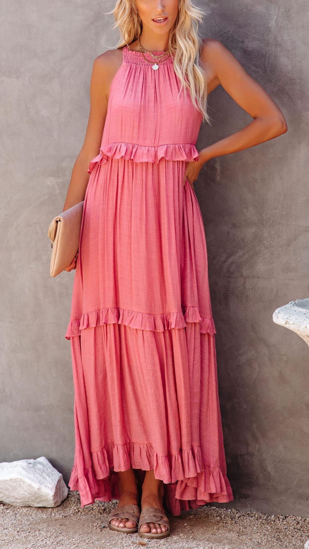 ND | Maxi-robe simple avec dos-nu et volants