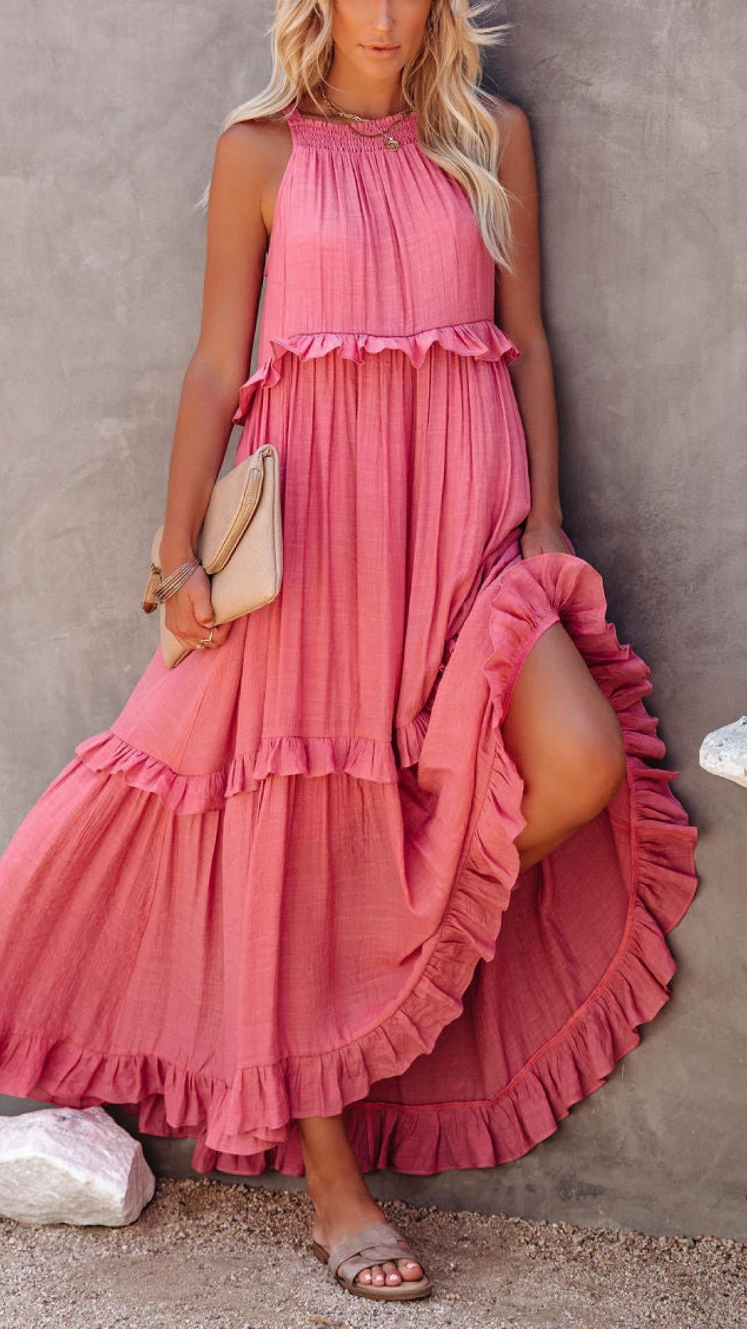 ND | Maxi-robe simple avec dos-nu et volants