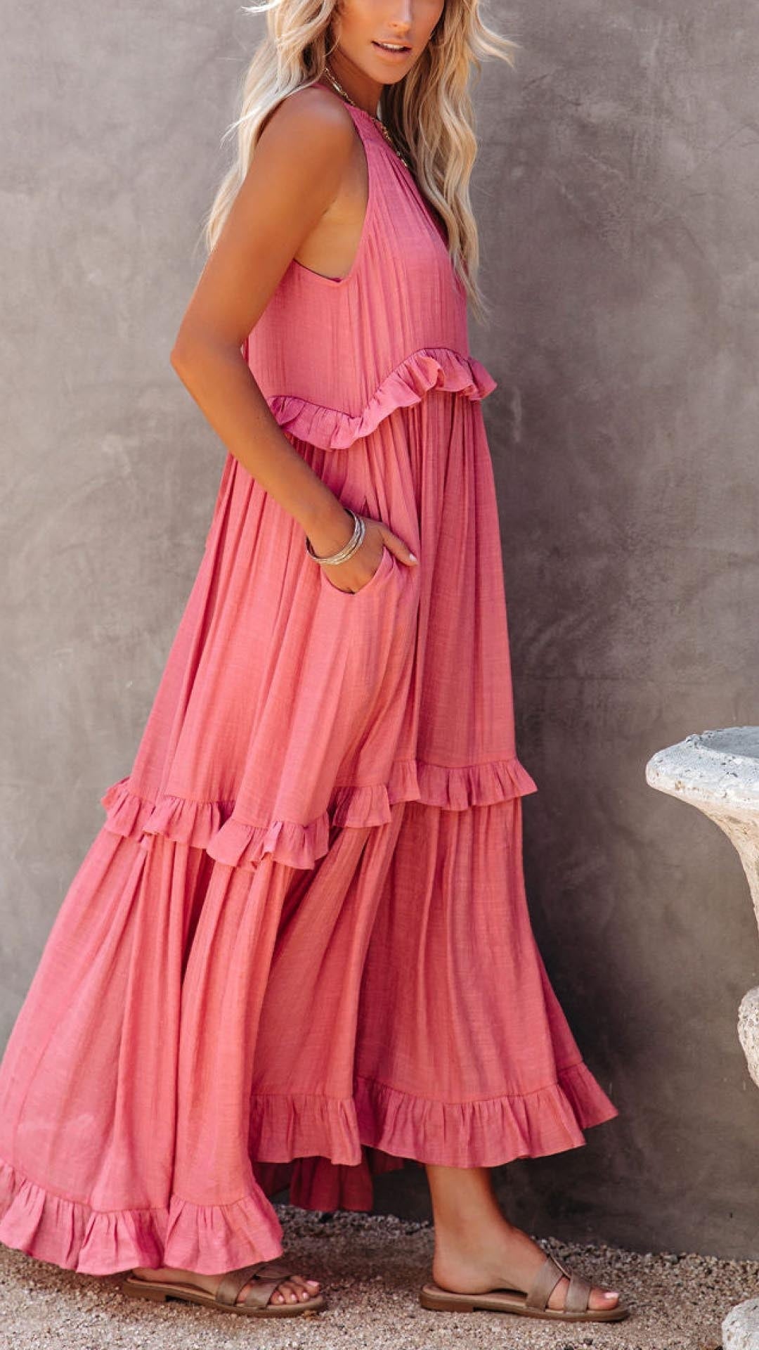 ND | Maxi-robe simple avec dos-nu et volants