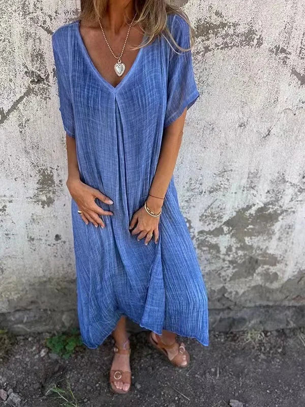 EP | Robe midi en coton et lin avec col en V