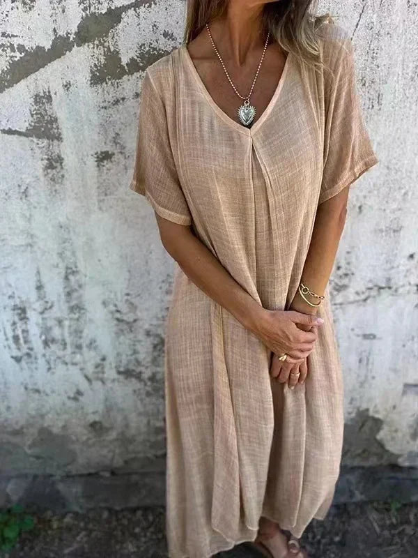 EP | Robe midi en coton et lin avec col en V