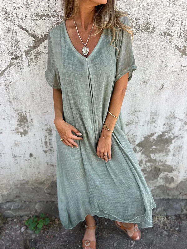 EP | Robe midi en coton et lin avec col en V