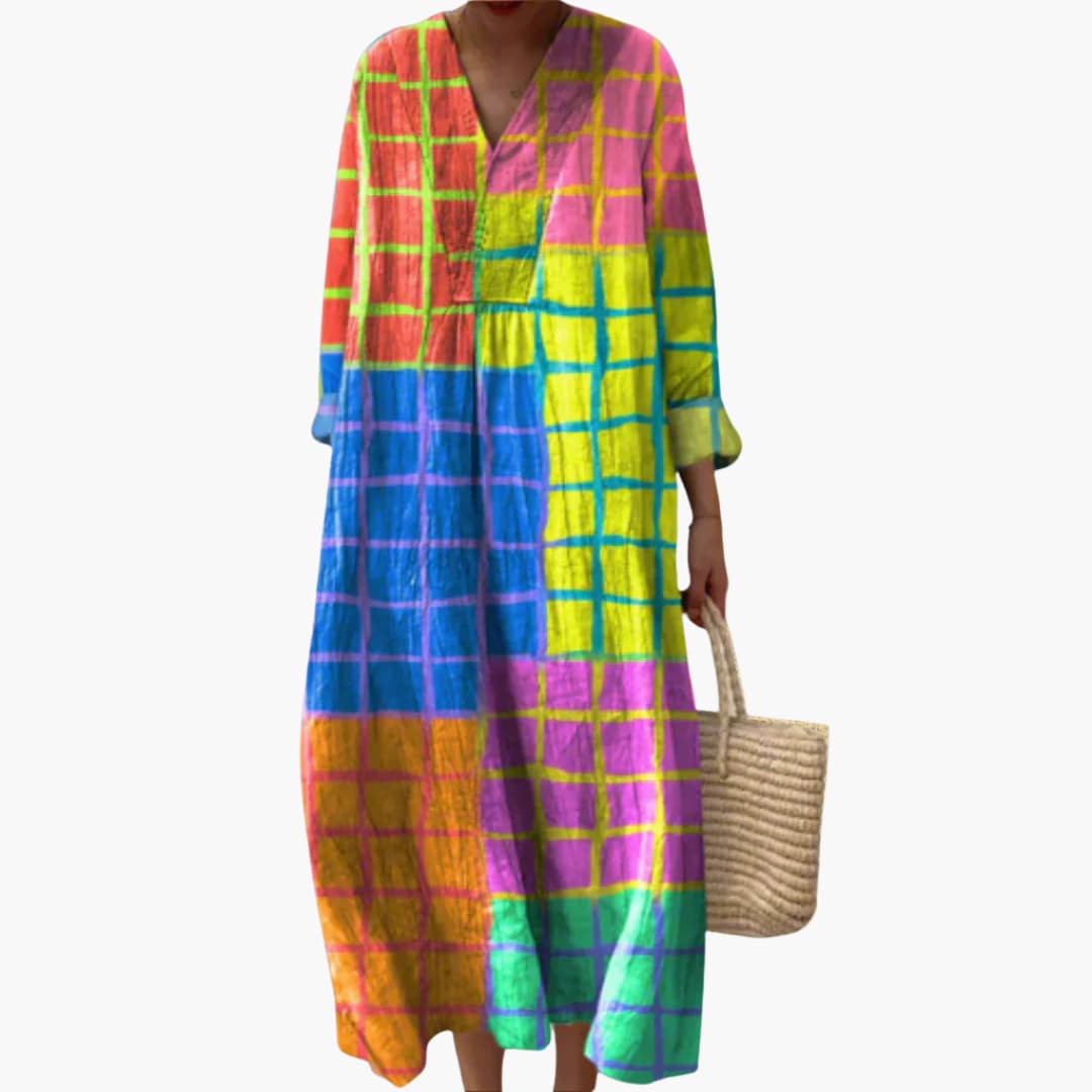 EP | Robe midi à manches longues et décolleté en V pour femme, à porter toute l'année