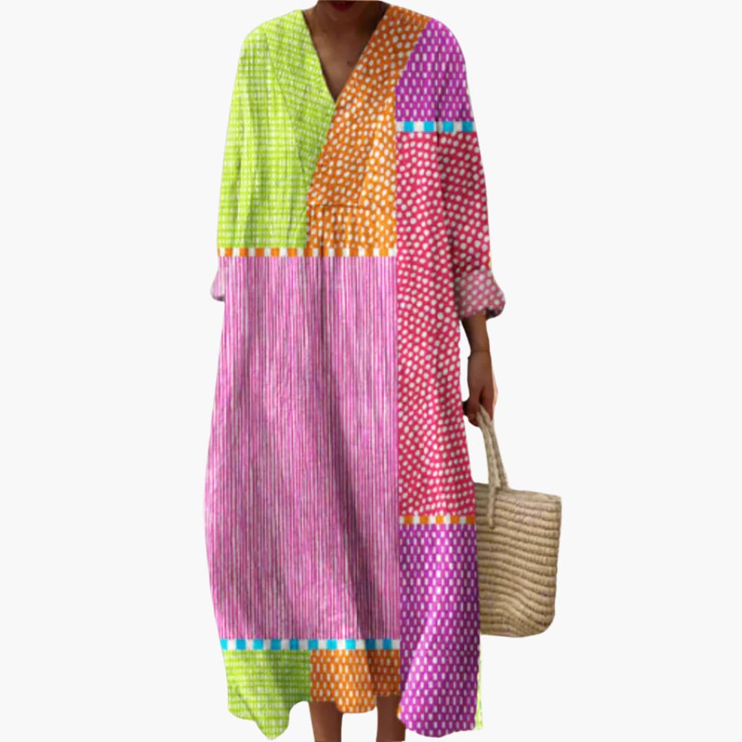 EP | Robe midi à manches longues pour femme avec motif patchwork