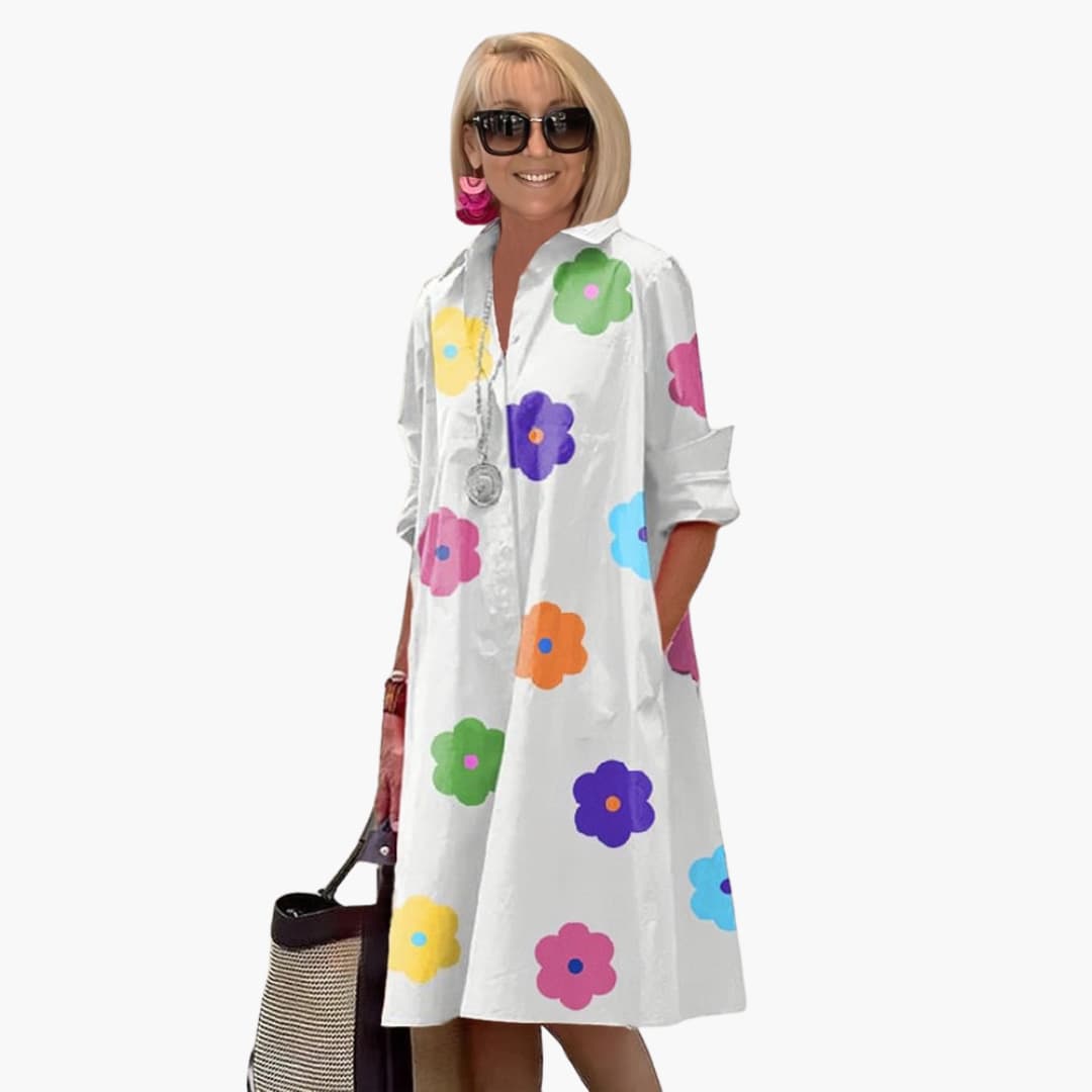 EP | Robe midi fleurie pour femme avec col roulé et manches