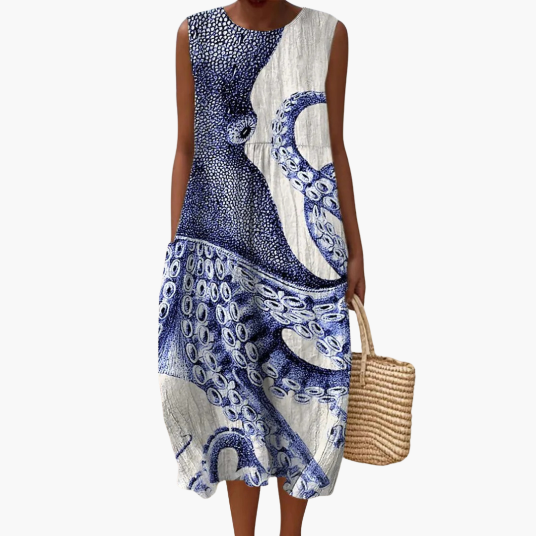 EP | Robe midi sans manches pour femme avec imprimé pieuvre et laçage dans le dos