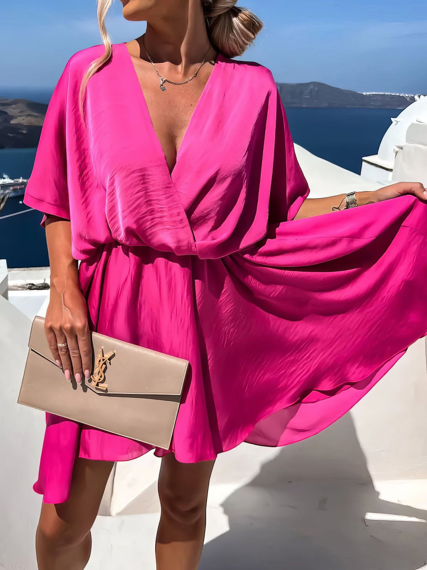 EP | Décolleté lâche en V Mini-robe à manches courtes