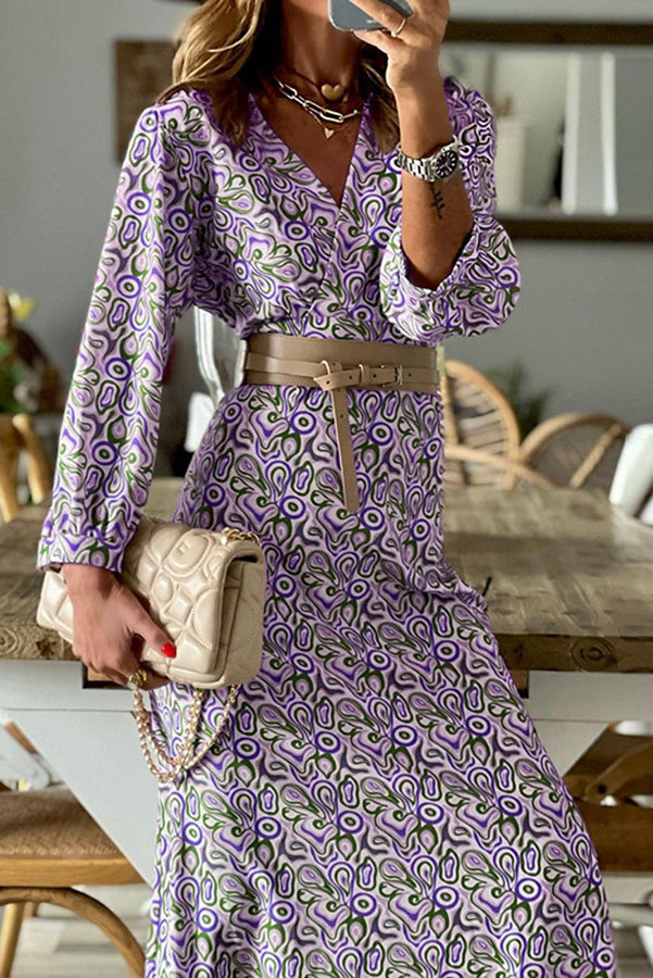 EP | Robe midi multi-imprimée col V