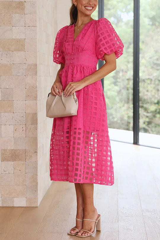 EP | Remarkable Beauty Carré Tissu à motifs Manches bouffantes Robe Midi de fête