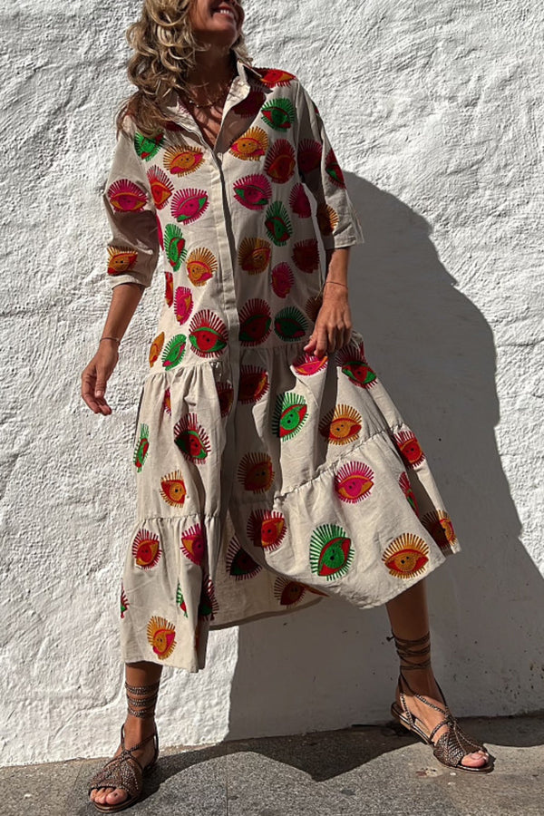 EP | Take Me To Cabo Ethnique Unique Bouton Imprimé Chemise Libre Robe Midi