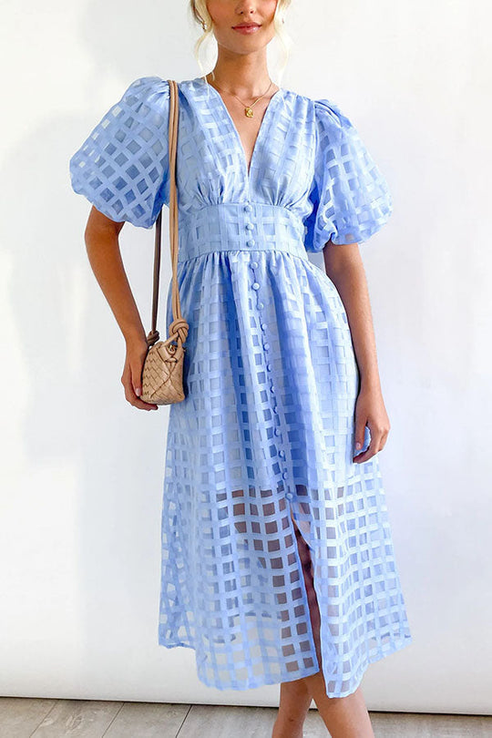 EP | Remarkable Beauty Carré Tissu à motifs Manches bouffantes Robe Midi de fête