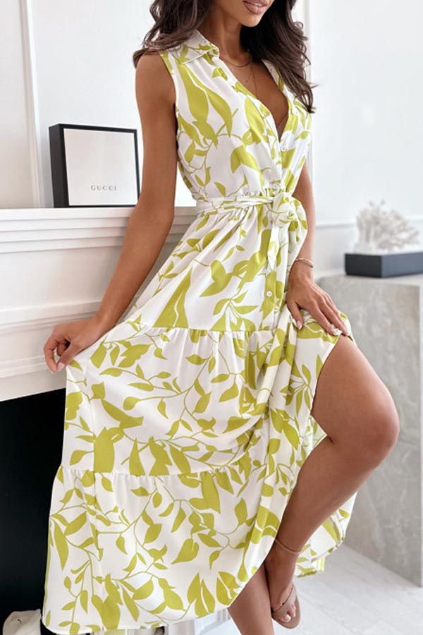 EP | PLANT SILHOUETTE ROBE MIDI IMPRIMÉE CEINTURÉE