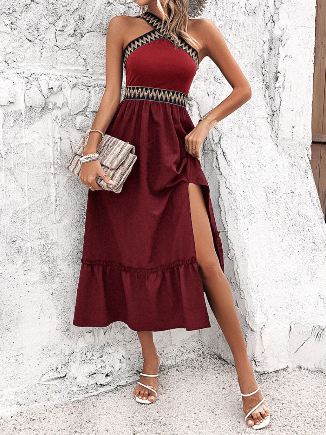EP | Devine Robe midi sans manches plissée et fendue