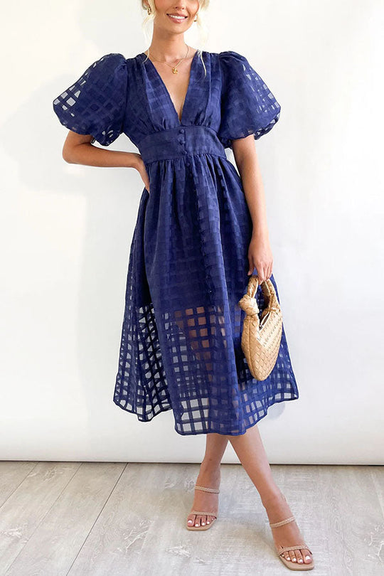 EP | Remarkable Beauty Carré Tissu à motifs Manches bouffantes Robe Midi de fête