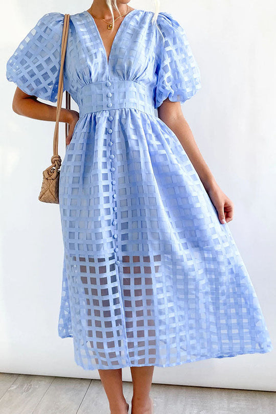 EP | Remarkable Beauty Carré Tissu à motifs Manches bouffantes Robe Midi de fête