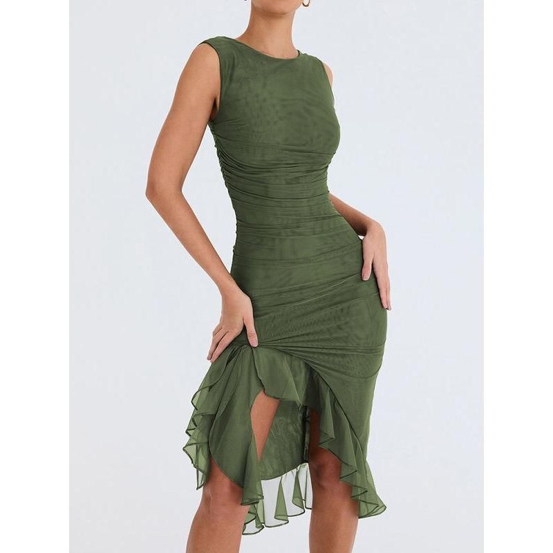 EP | Robe midi élégante à dos nu et à volants
