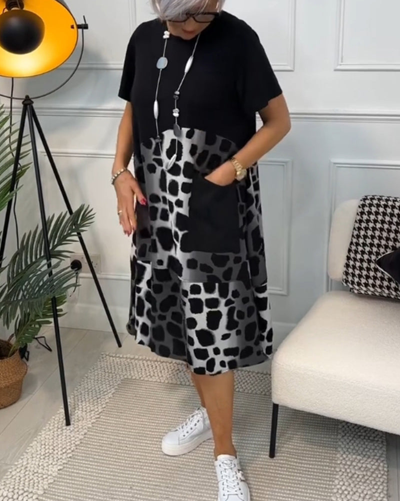 EP | Robe midi élégante à manches courtes avec imprimé léopard