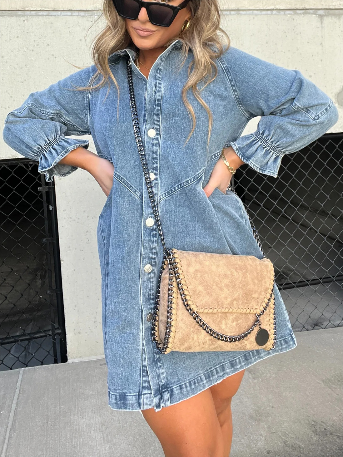 EP | Chic Robe midi en denim à col rabattu