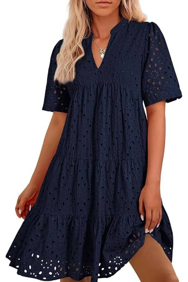 EP | Femmes col V manches courtes Hollow Out Mini robe de vacances
