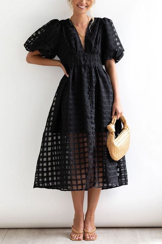 EP | Remarkable Beauty Carré Tissu à motifs Manches bouffantes Robe Midi de fête