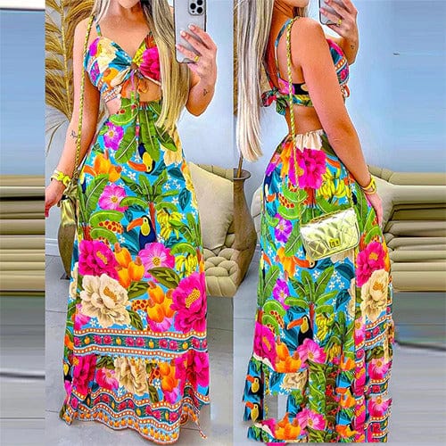 EP | Robe à motif tropical et décolleté creux dans le dos