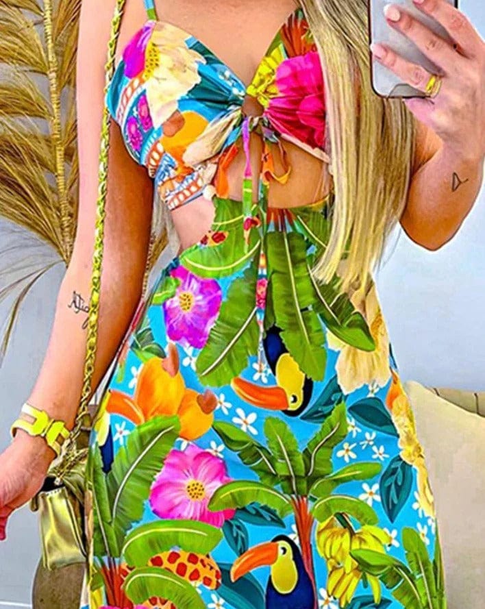 EP | Robe à motif tropical et décolleté creux dans le dos