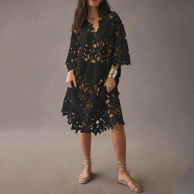 EP | Lenie -Robe midi florale avec laçage à œillets