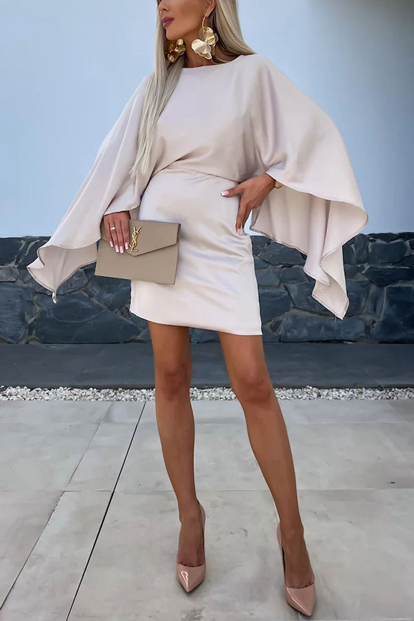 EP | Belle Ailes Satin Papillon Manches Taille Élastique Mini-robe Formelle