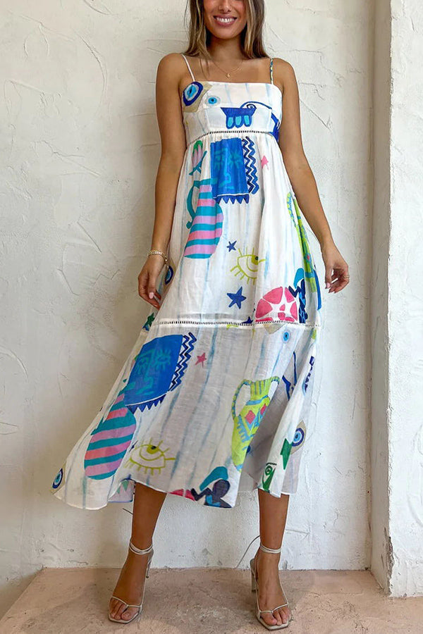 EP | She's The Fun Mélange de lin Imprimé ludique Trimée Robe Midi