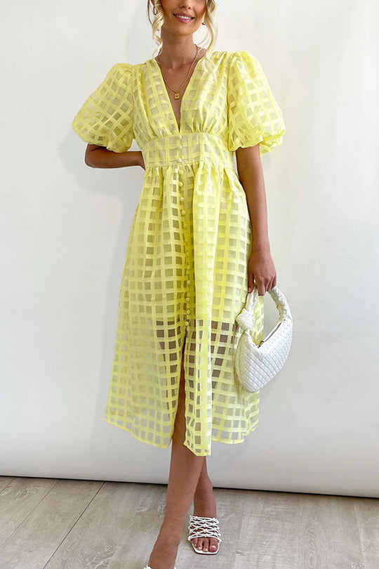 EP | Remarkable Beauty Carré Tissu à motifs Manches bouffantes Robe Midi de fête